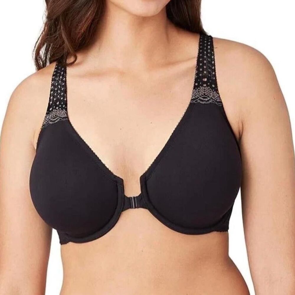 Wacoal 851311 Soft Embrace Front Closure Lace Accent Black Bra 38D